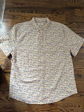 Marine Layer Short-Sleeve Palm Print Shirt - Blue on Cream